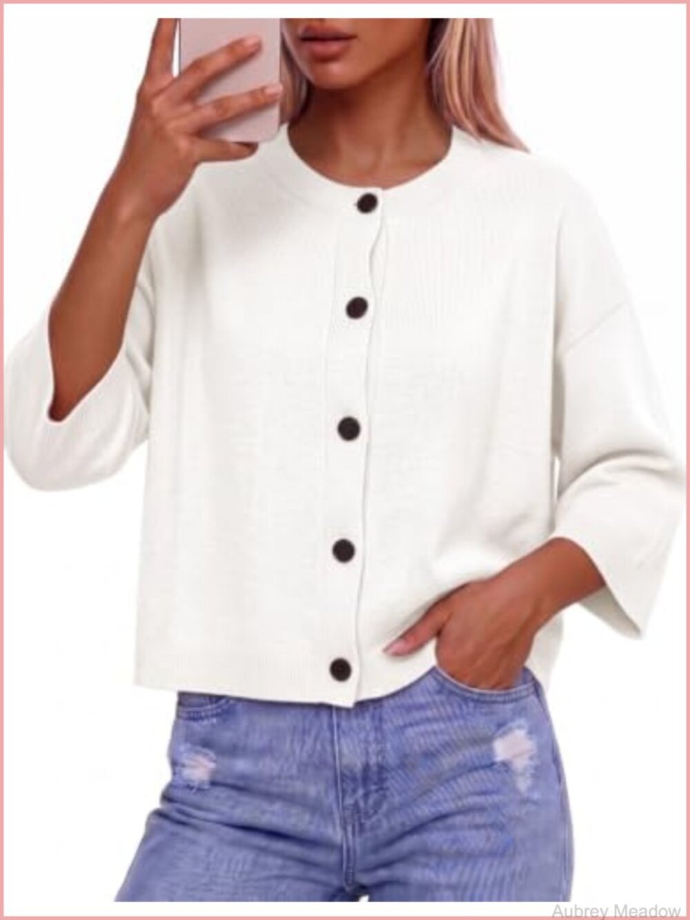Womens Short Sleeve Button Front Cardigan Sweater Drop Shoulder Knit